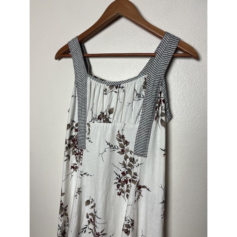 LA BLEND Size Medium Linen Blend White Floral Stripe Wide Strap Sleeveless Dress - Picture 3 of 9